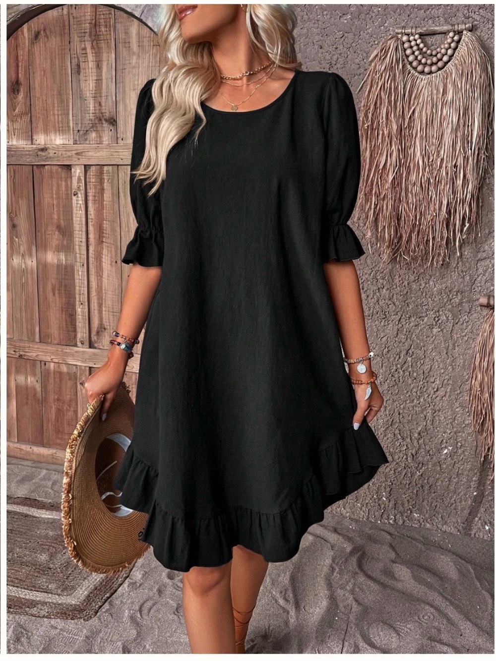Black Ruffle Hem Women's Dress